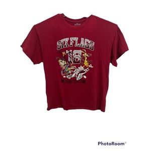 Looney Tunes Six Flags New England 2018 T-shirt Men’s Size XL Red Graphic